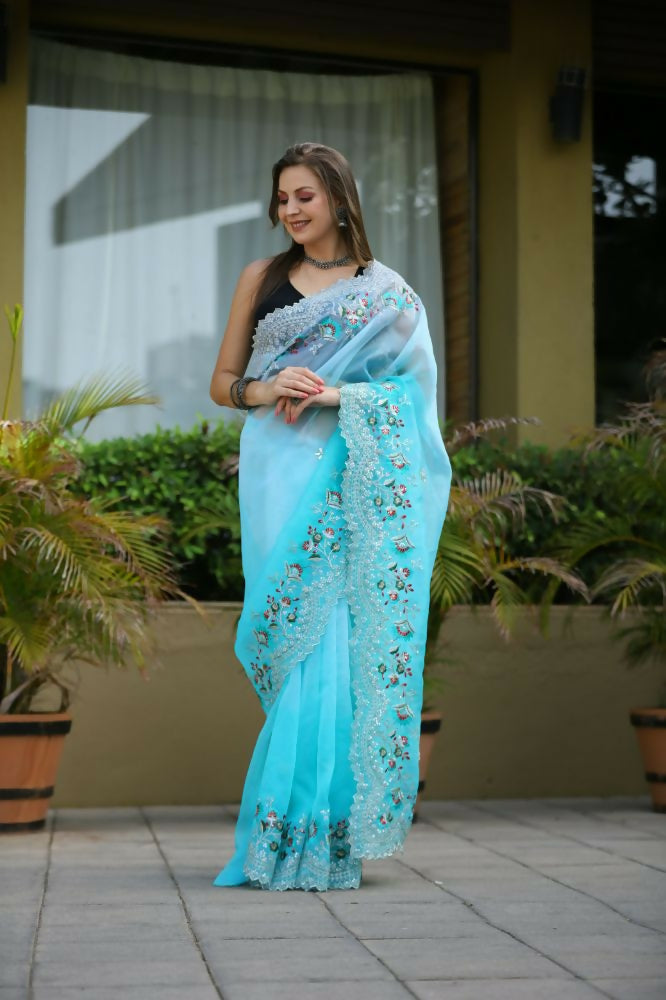 Vamsee Sanyogita Sanyogita - Sky Organza Saree