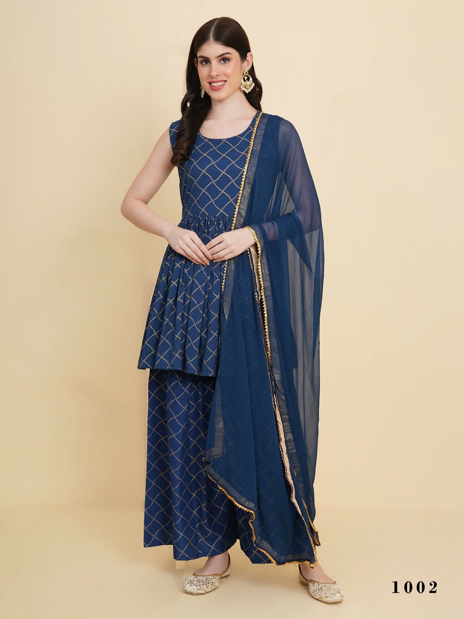 Designer Stylish Blue cotton Stitched Suit With Dupatta - Tanisha