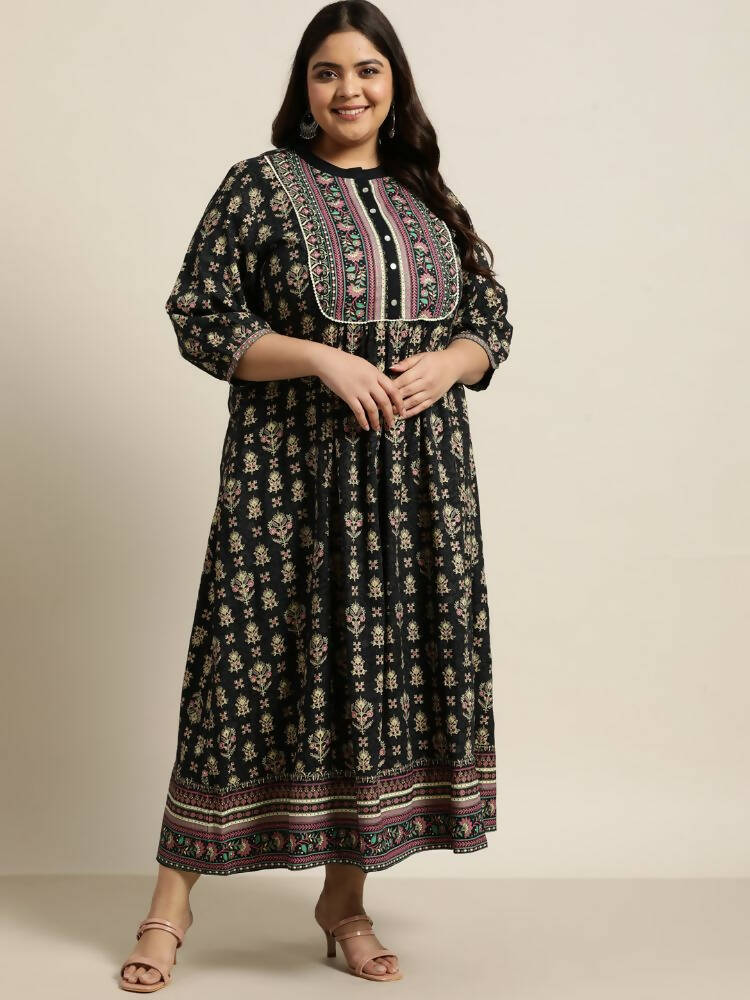 Juniper Women`s Dark Blue Rayon Fusion Wear Printed A-line Dress