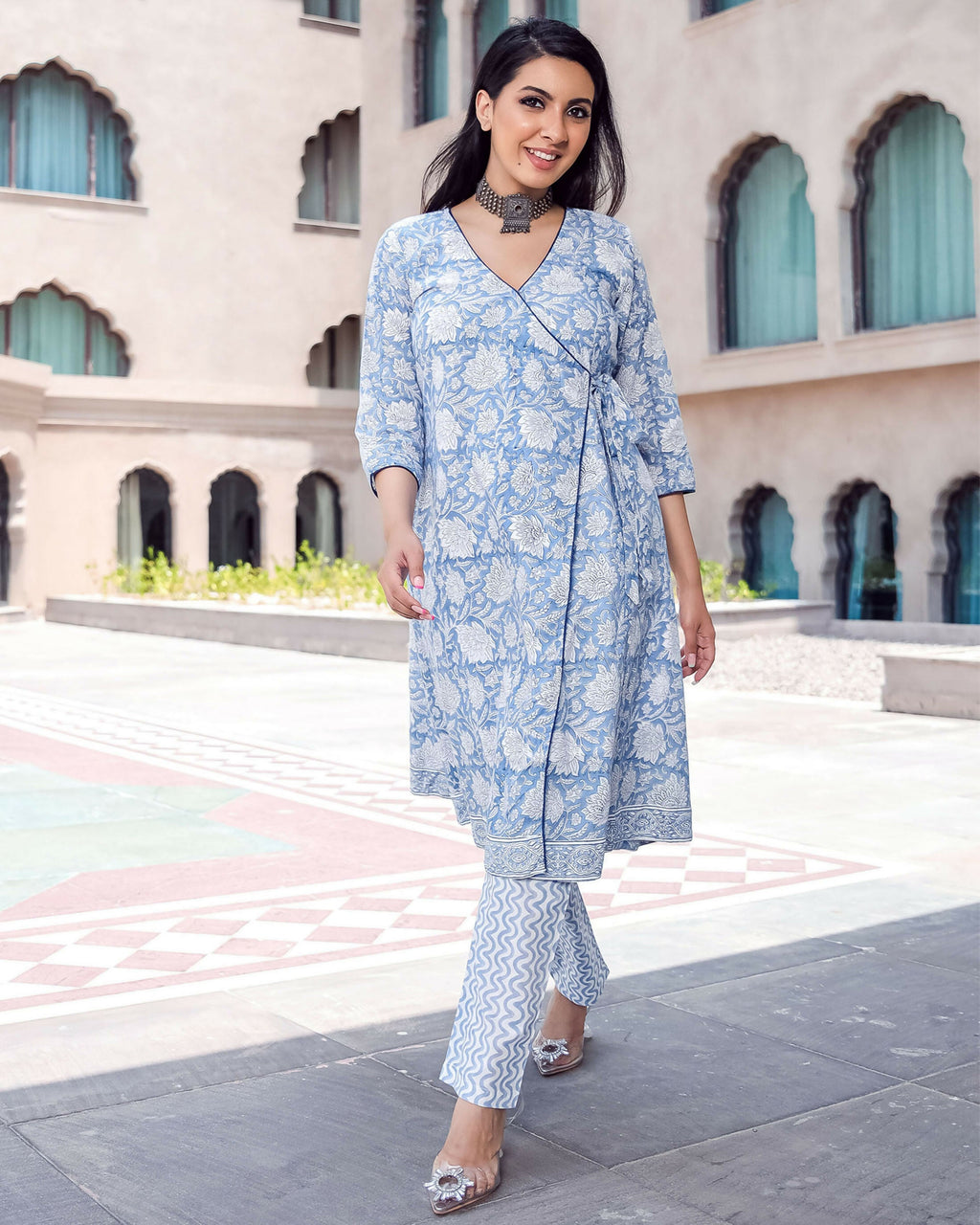 Jyoti Fashion Women's Sky Blue Pure Muslin Heavy Digital Printed Kurta Pant Set