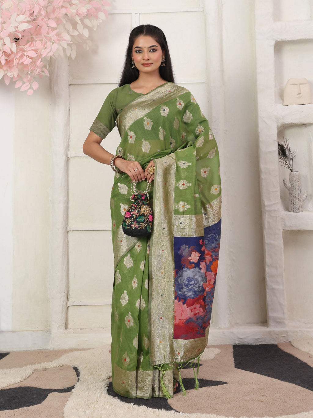 Shree Shyam Fashion Linen Cotton Green Saree