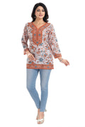 Snehal Creations Cream Faux Crepe Short Kurti Tunic Top