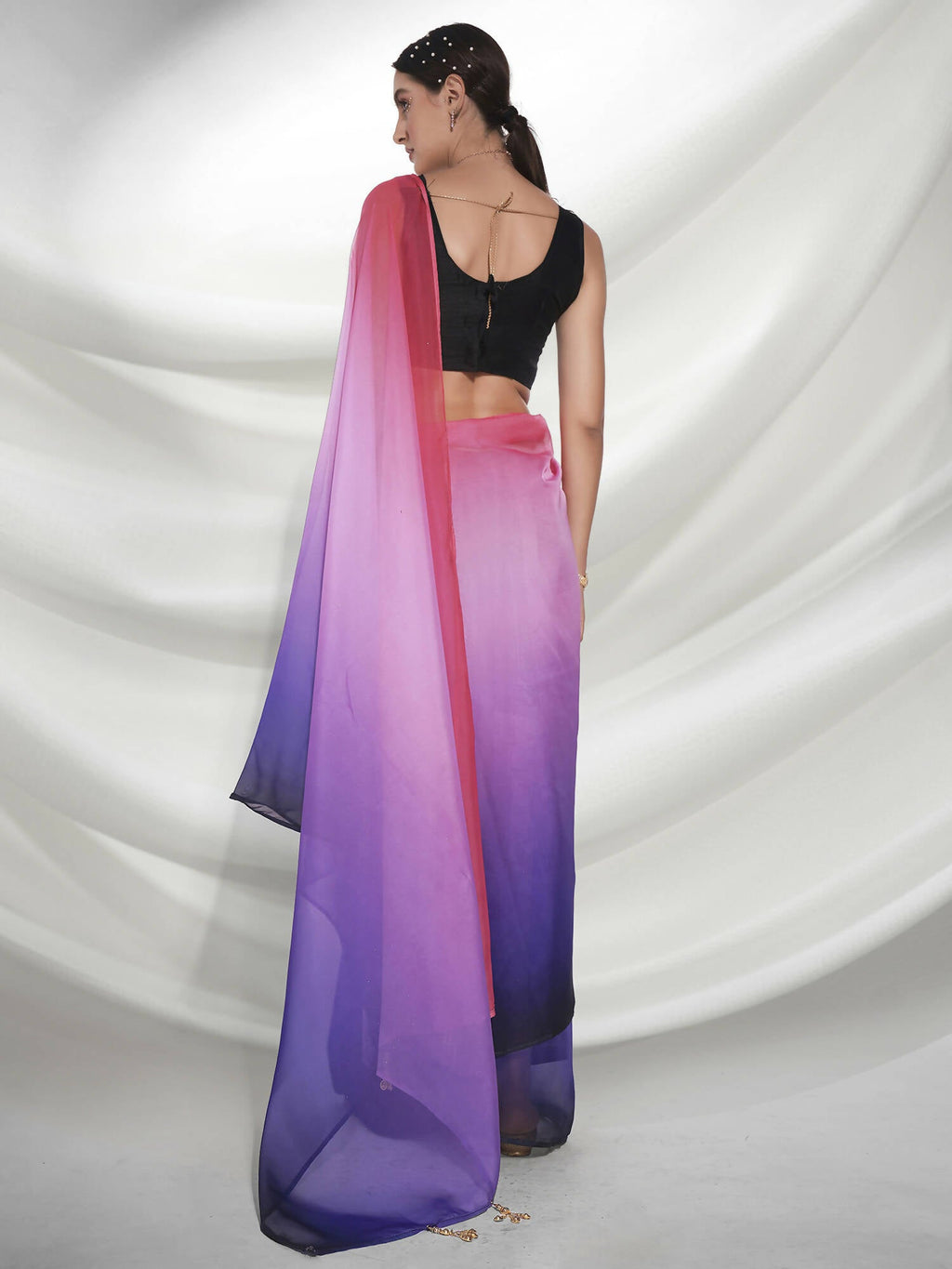 Purple Organza Solid Saree With Unstitched Blouse Piece - Shanaya