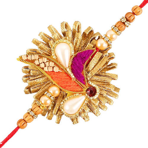 Zardosi Lustrous Rakhi And Almond Treat Chocolate Combo