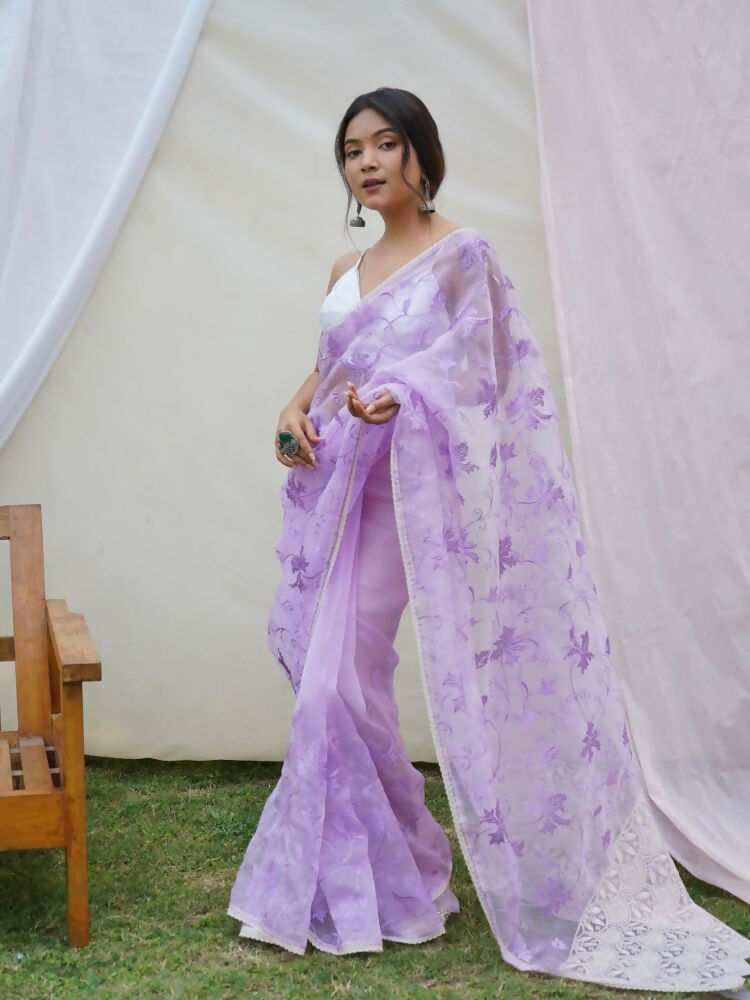 Vamsee Ishaq Lavender Organza Saree