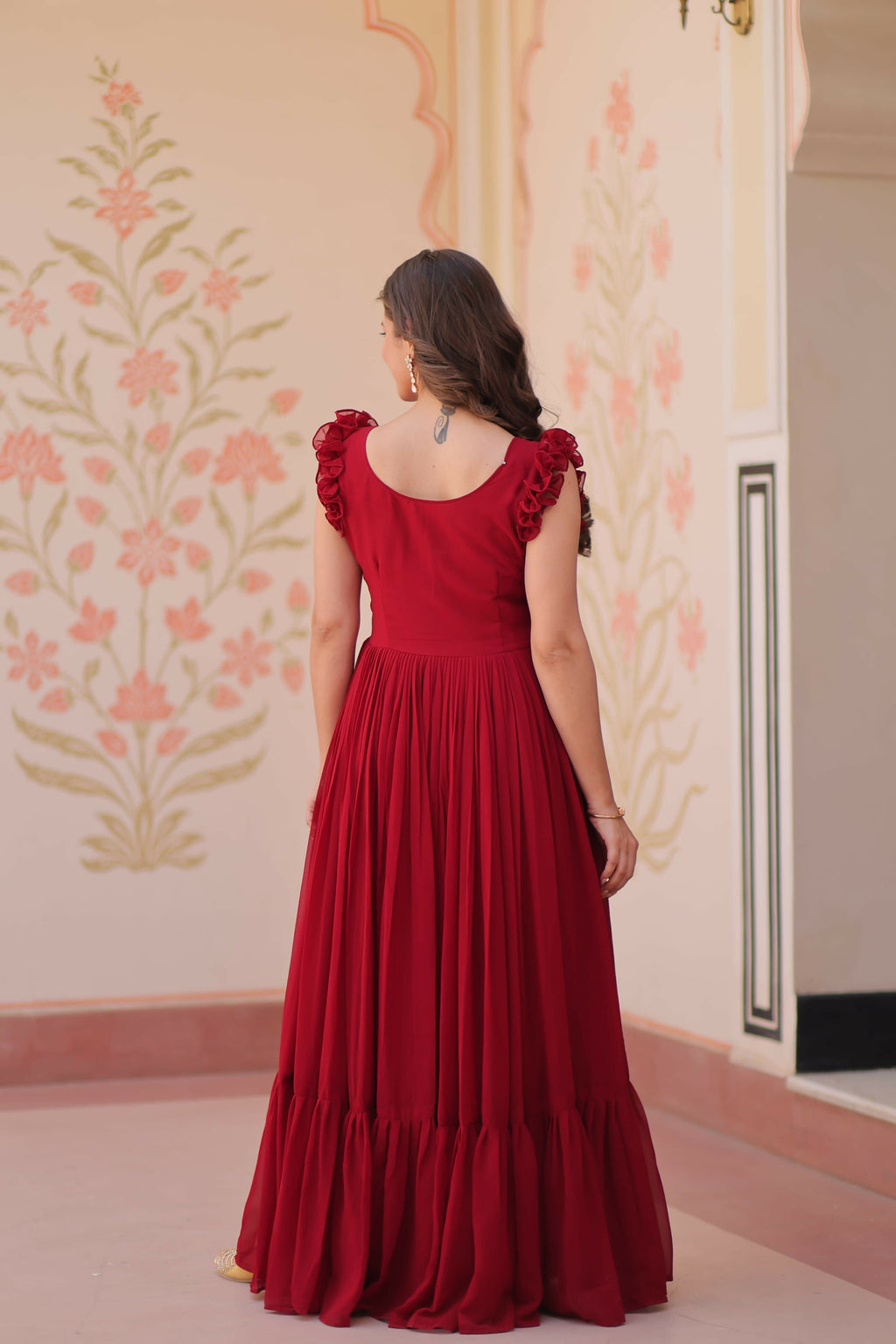 Vastranavya Maroon Faux Blooming With Sequins Multithreaded Beads Embroidered work Gown