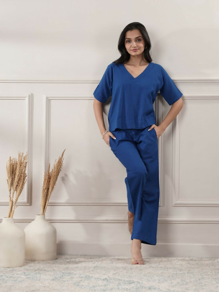 Joban Fashion Women's Royal Blue Co-Ord Set V Neck