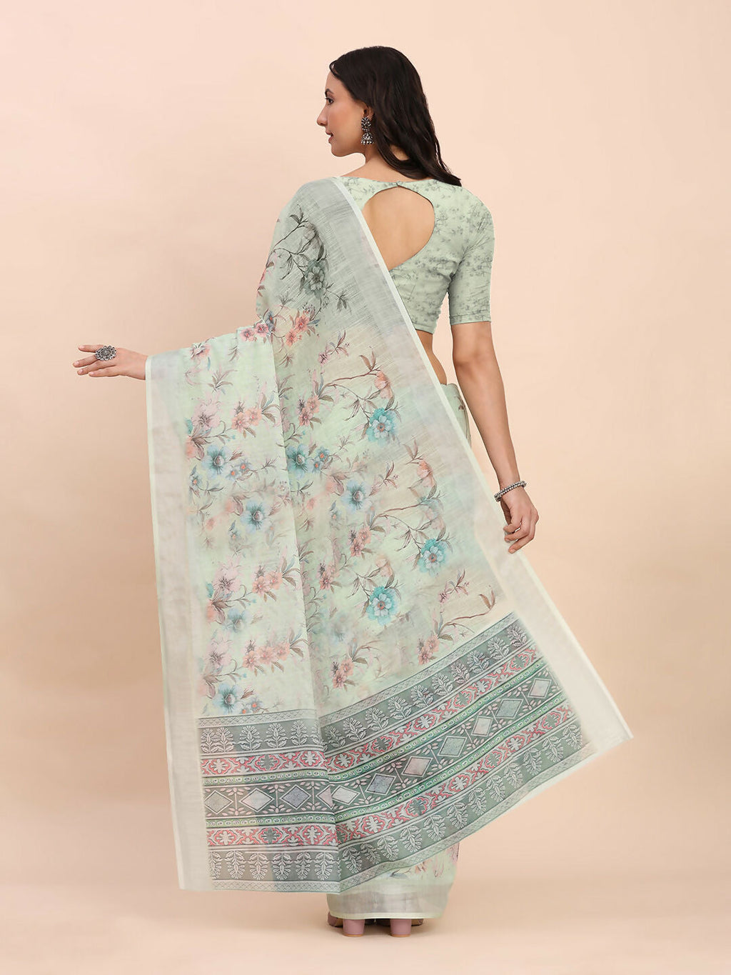 Shree Shyam Fashion Linen Cotton Light Green Saree