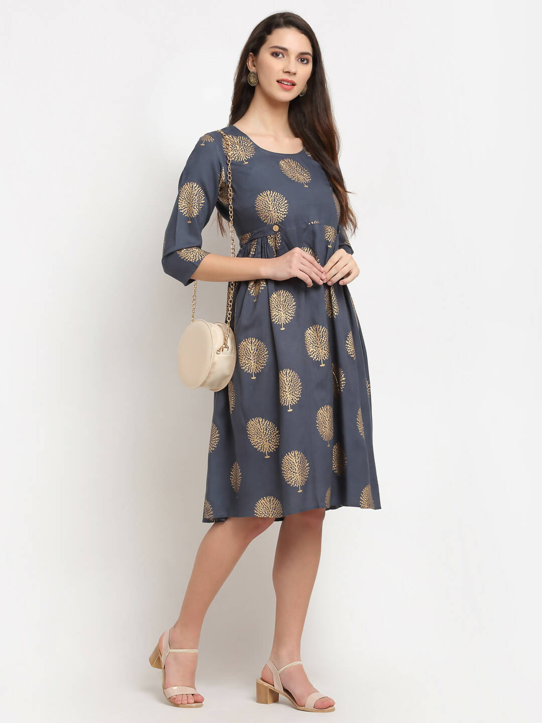 Rudra Bazaar Gold Boota Printed Grey Kurti