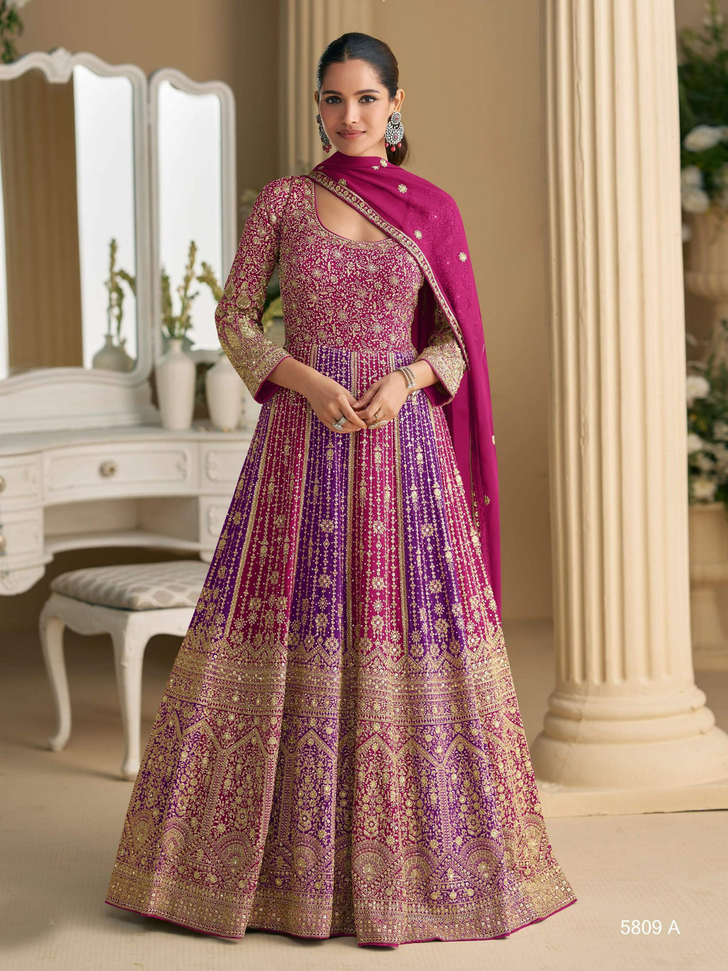 Anaita Rani Pink Georgette Readymade Anarkali Suit with Embroidery Zarkan Work