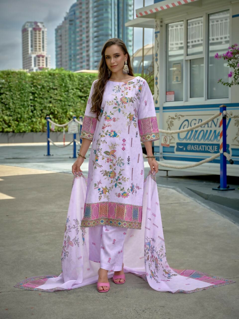 Joban Fashion Purple Position Digital Print With Position Foil Kurta Set