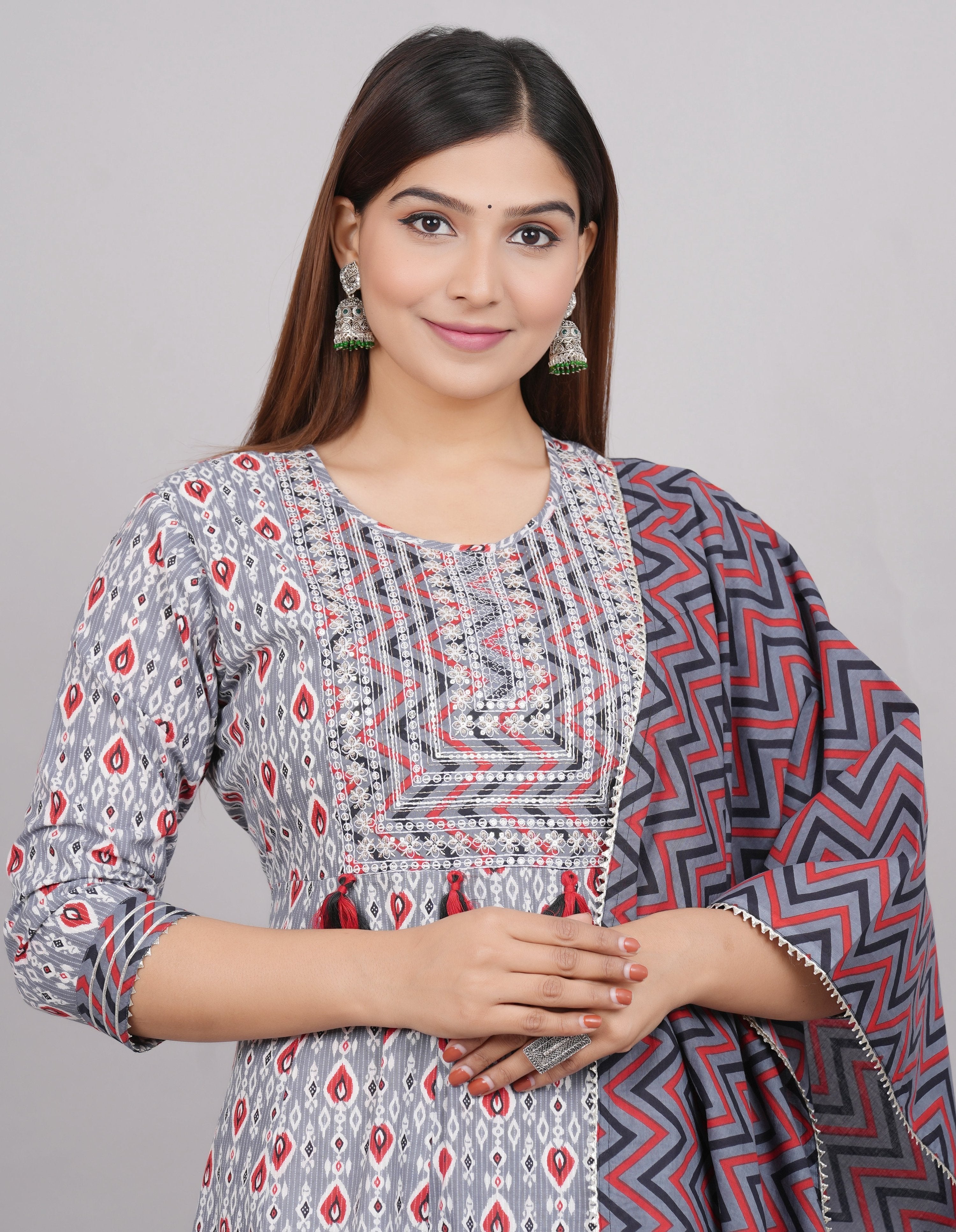 House of RP Women's Grey Cotton Kurta & Dupatta Set
