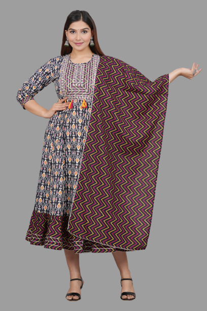 House of RP Women's Multicolor Cotton Kurta & Dupatta Set