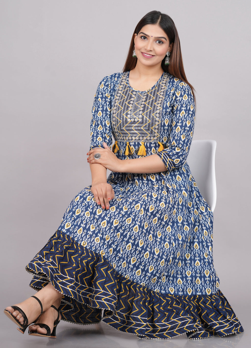 House of RP Women's NavyBlue Cotton Kurta & Dupatta Set