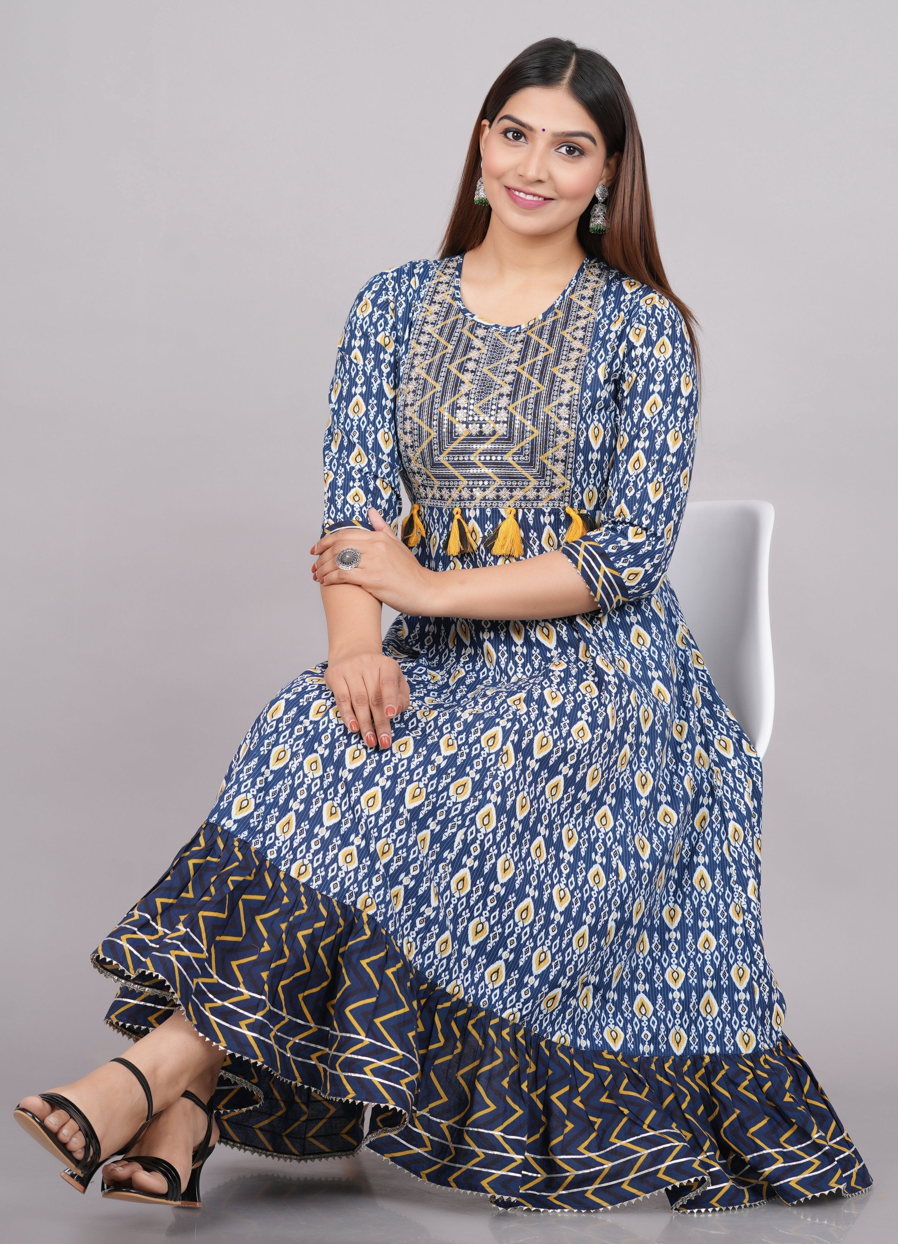 House of RP Women's NavyBlue Cotton Kurta & Dupatta Set