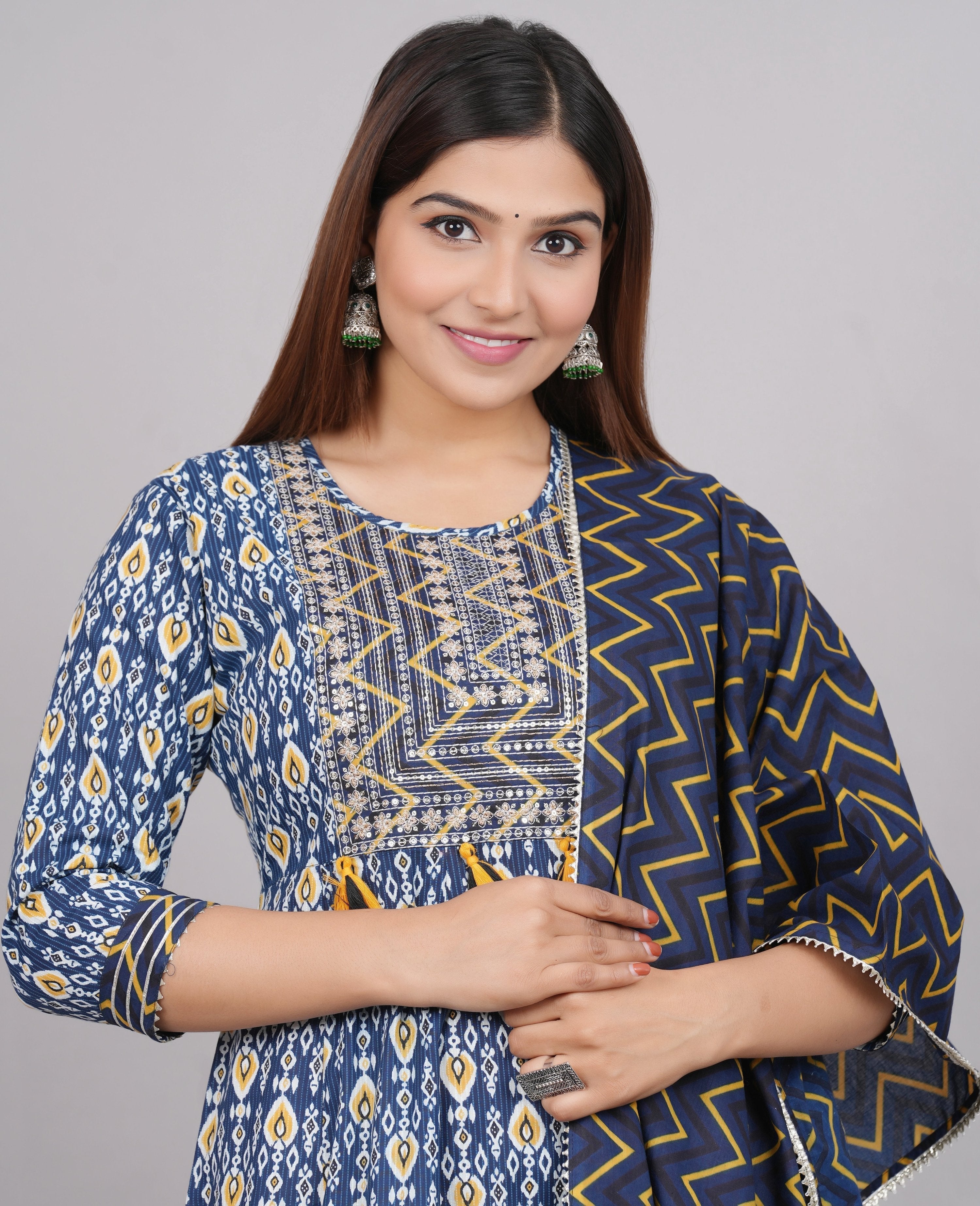 House of RP Women's NavyBlue Cotton Kurta & Dupatta Set