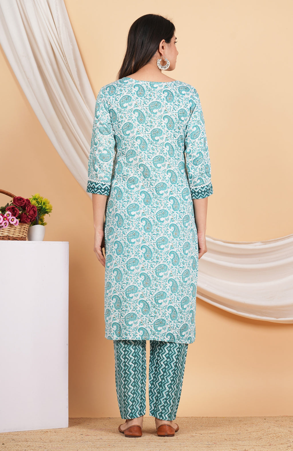 House of RP Women Green Rayon Ethnic Print Kurta & Pant Set