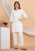 House of RP Women Off-White Cotton Chicken Embroidered Kurta & Pant Set