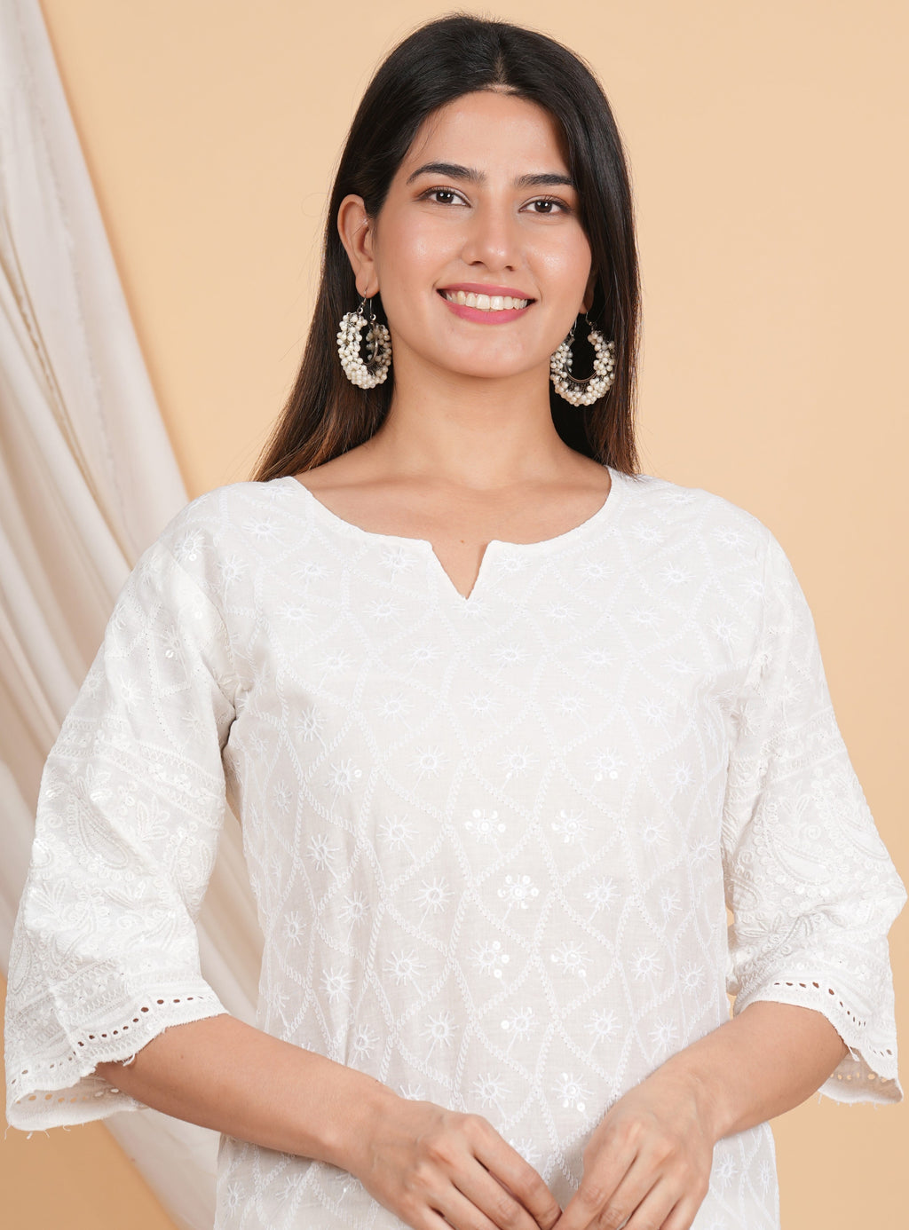 House of RP Women Off-White Cotton Chicken Embroidered Kurta & Pant Set