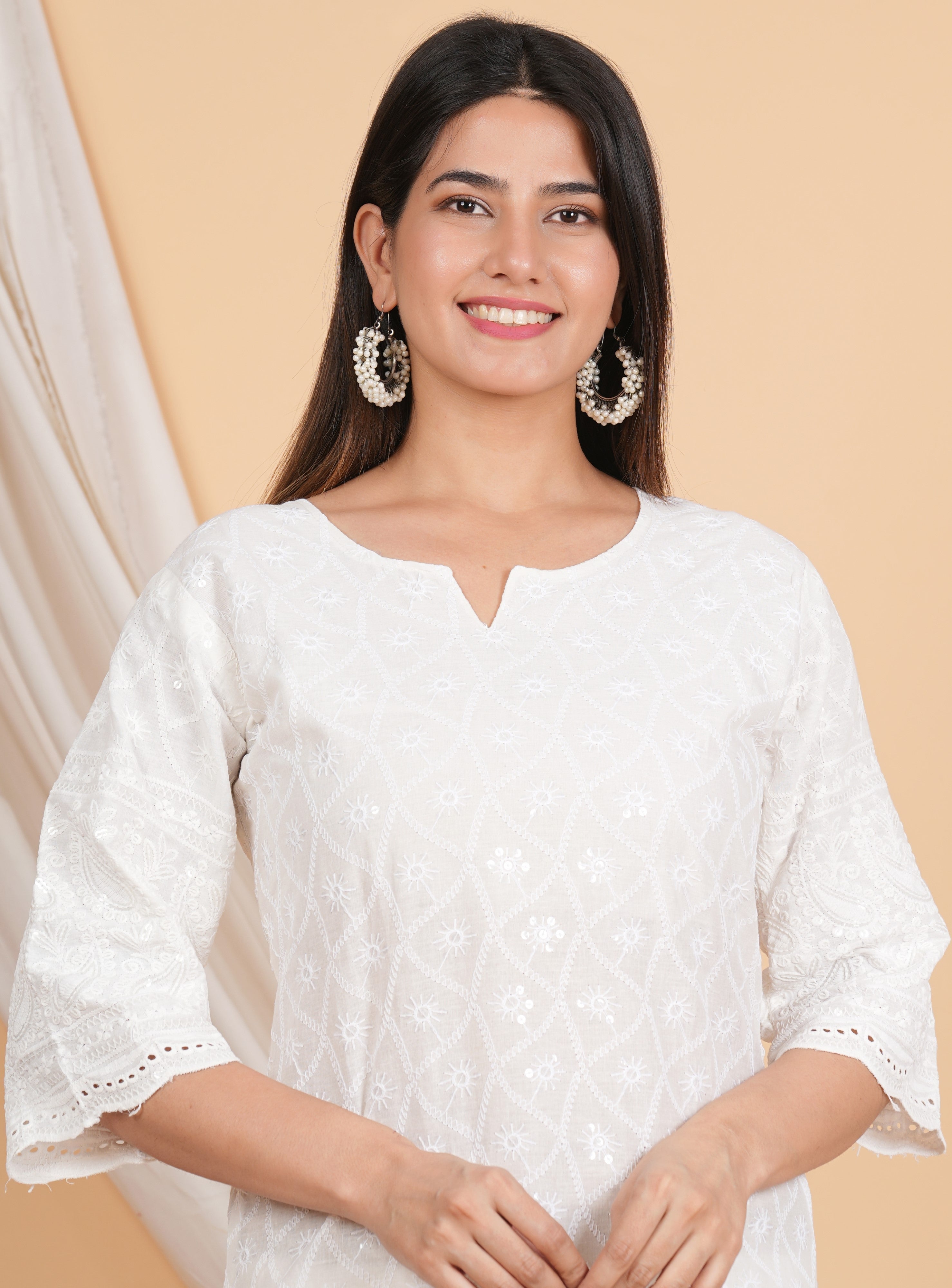 House of RP Women Off-White Cotton Chicken Embroidered Kurta & Pant Set