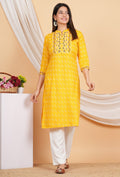 House of RP Women Yellow Rayon Yoke Embroidered Kurta & Pant Set