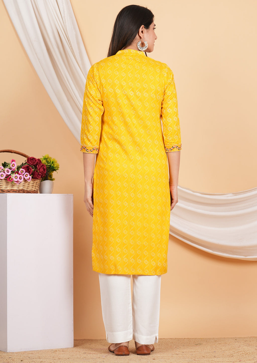 House of RP Women Yellow Rayon Yoke Embroidered Kurta & Pant Set