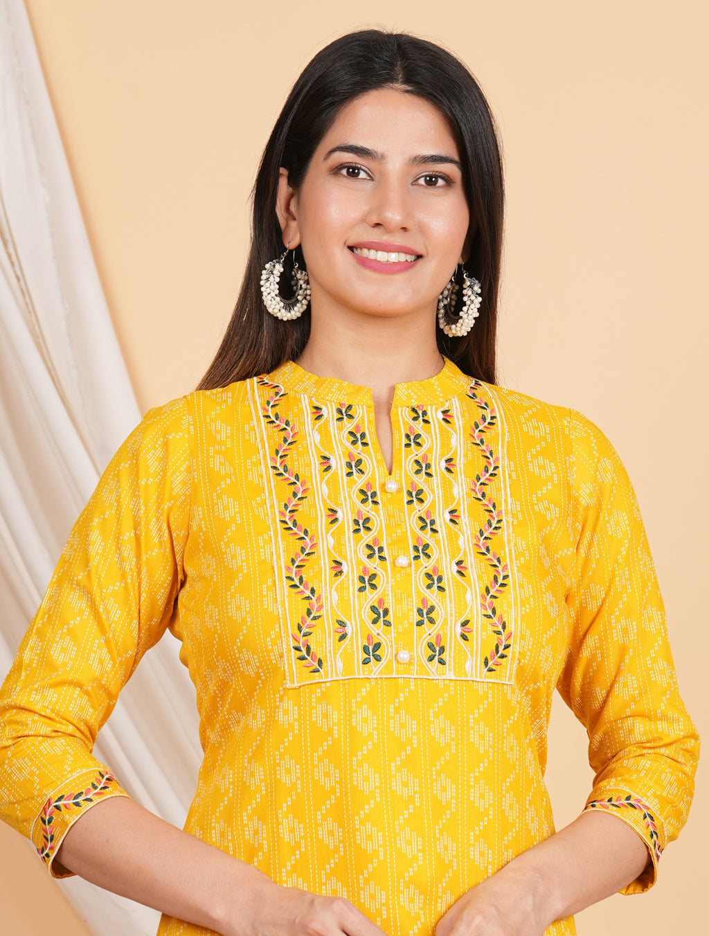 House of RP Women Yellow Rayon Yoke Embroidered Kurta & Pant Set