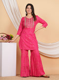 House of RP Women Pink Rayon Embroidered with Printed Kurta & Sharara Set