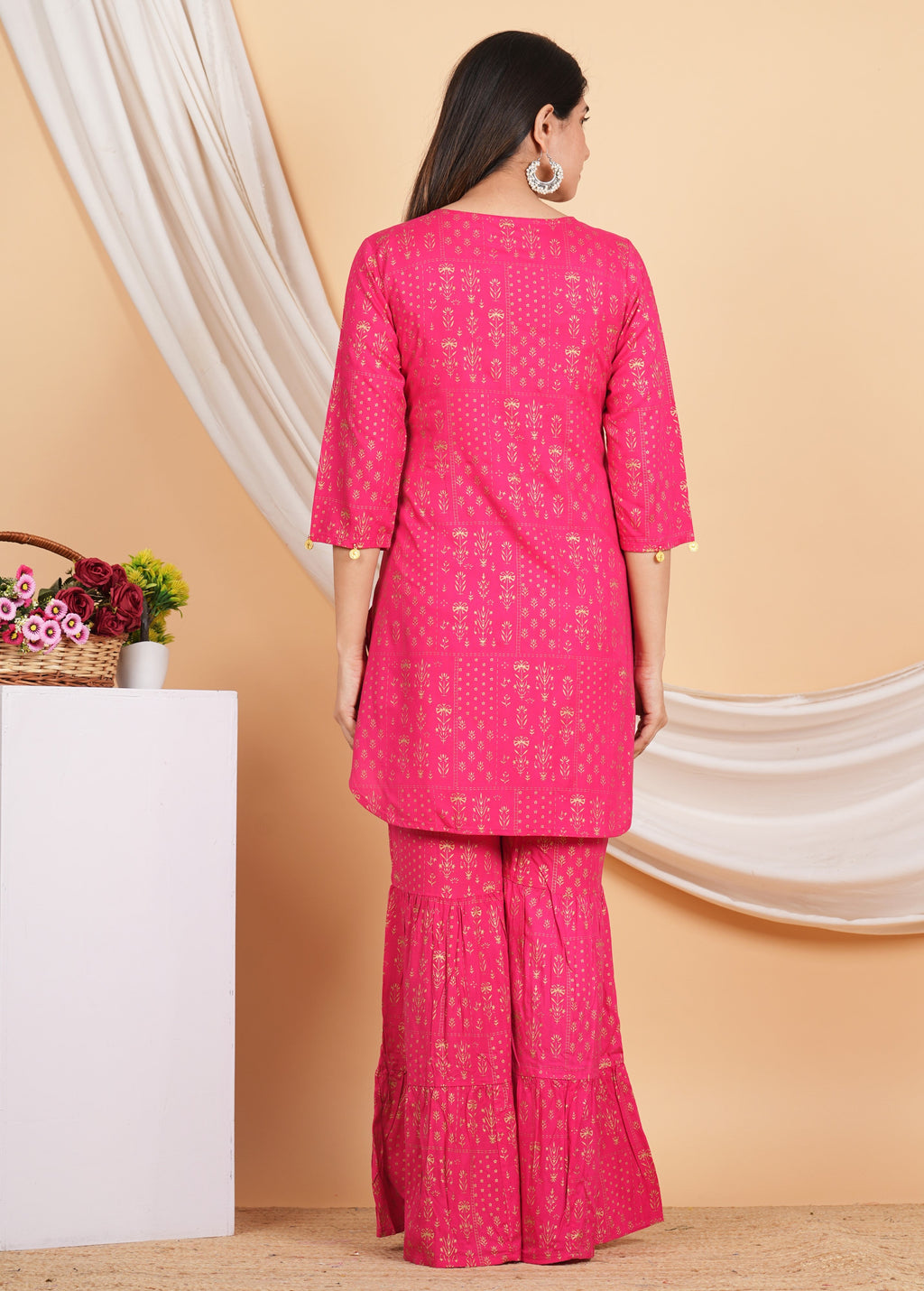 House of RP Women Pink Rayon Embroidered with Printed Kurta & Sharara Set