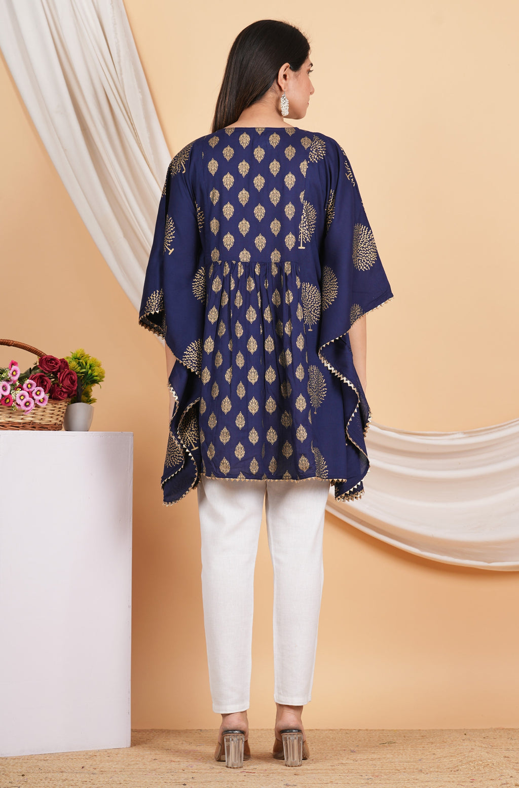 House of RP Women NavyBlue Rayon Ethnic Print Kaftan