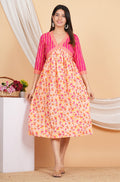 House of RP Women Rayon Peach Floral Printed Dress