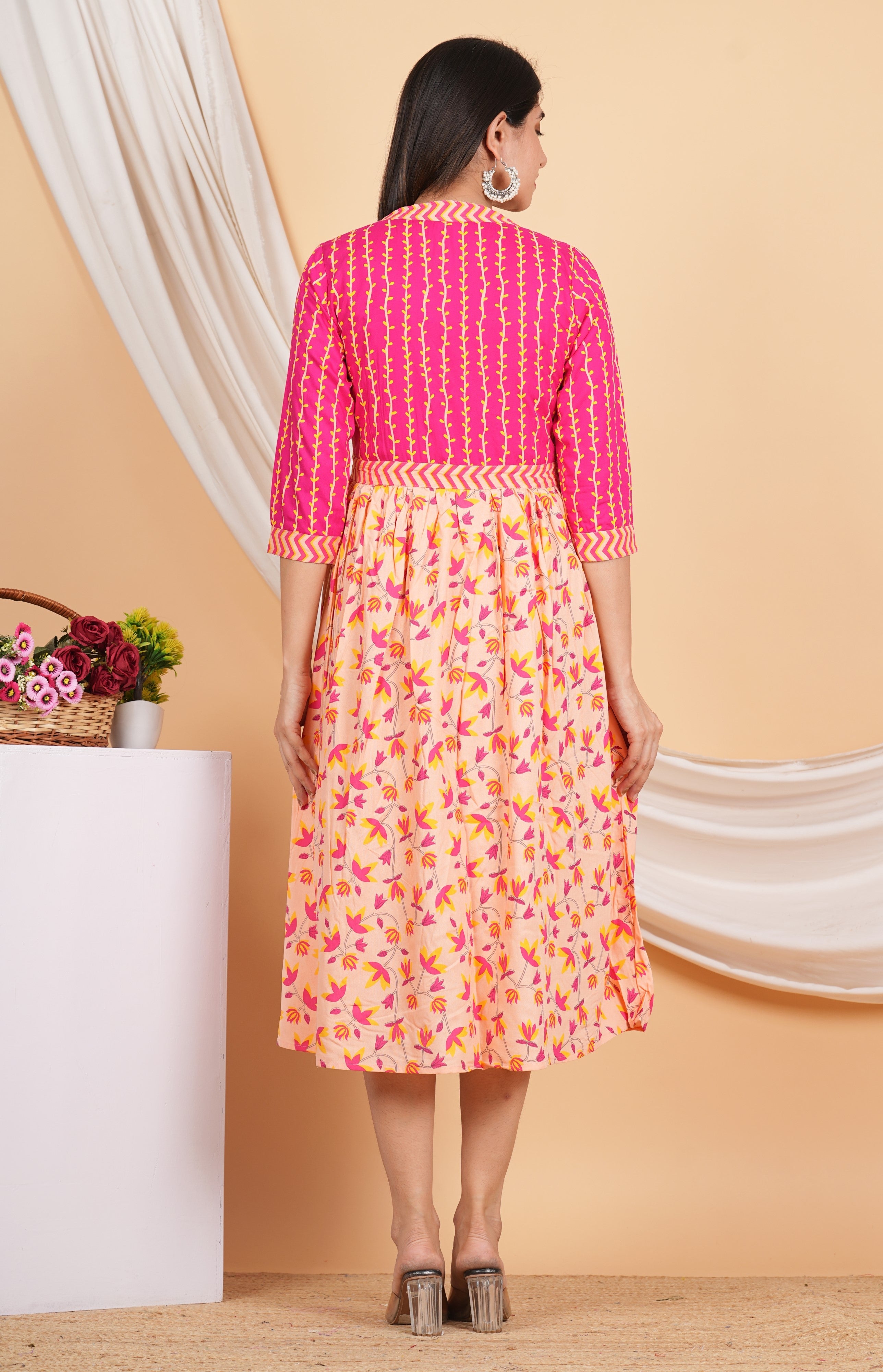 House of RP Women Rayon Peach Floral Printed Dress