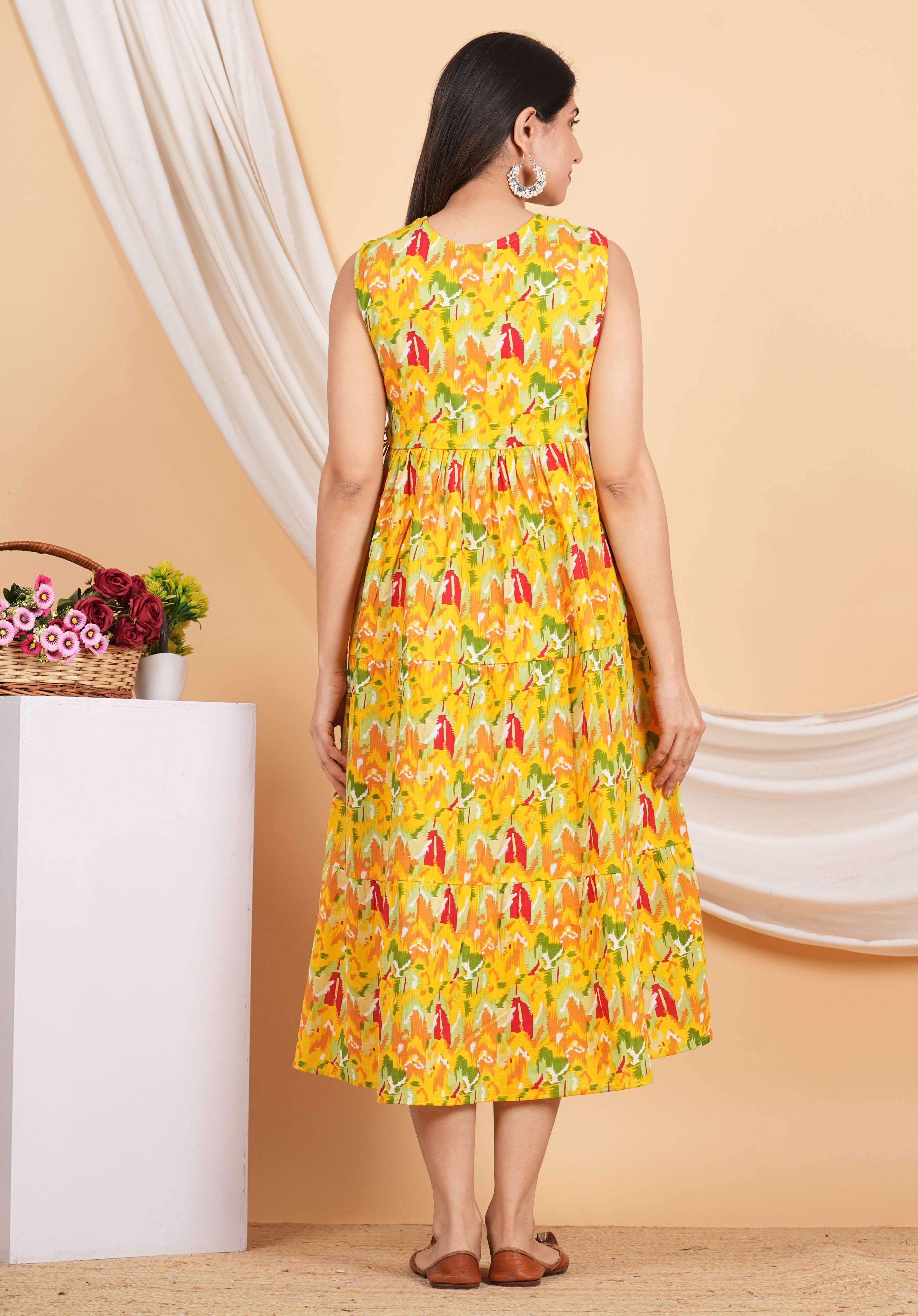 House of RP Women Rayon Yellow Abstract Printed Dress