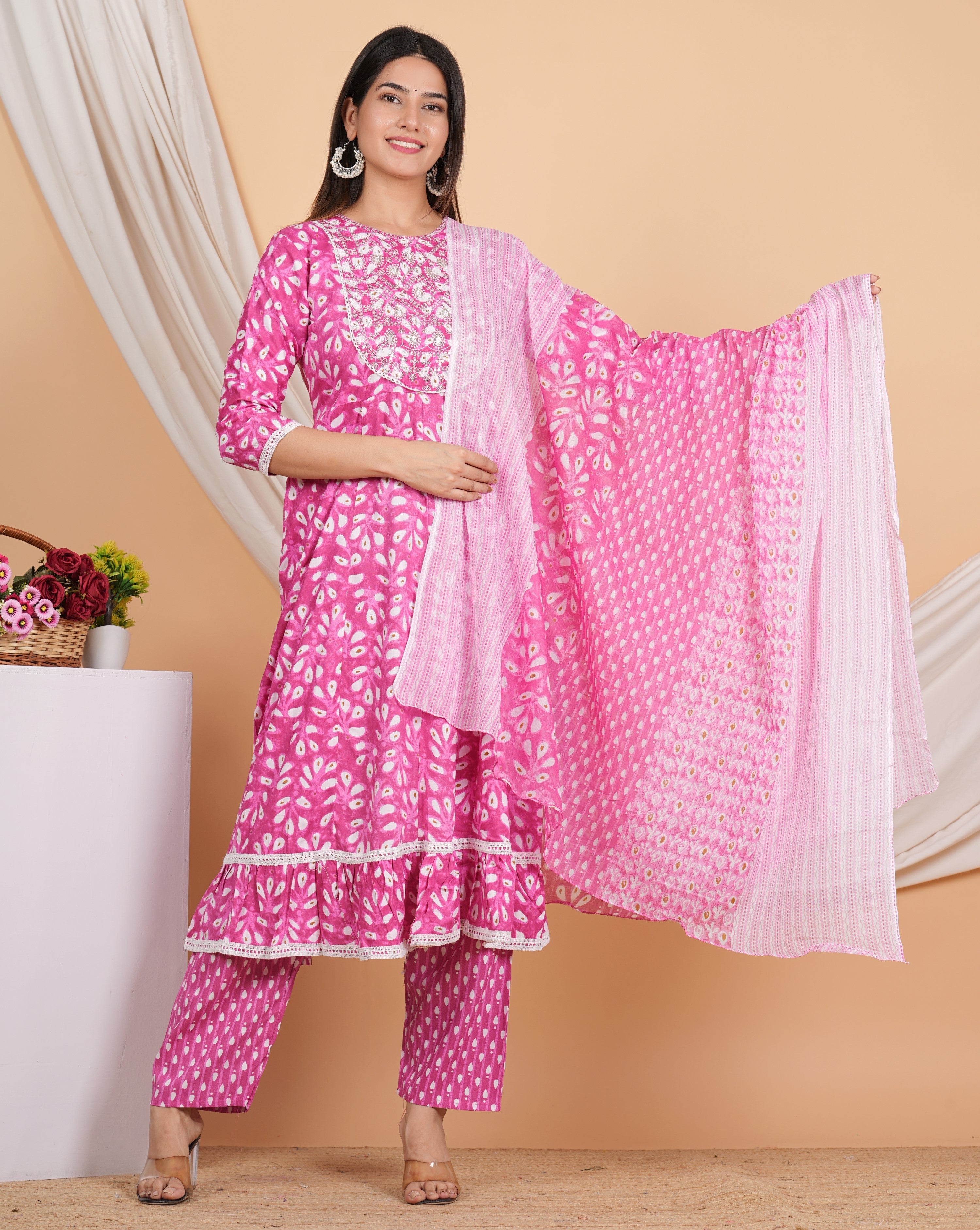 House of RP Women Rayon Cotton Floral Print Kurta ,Pant & Dupatta Set