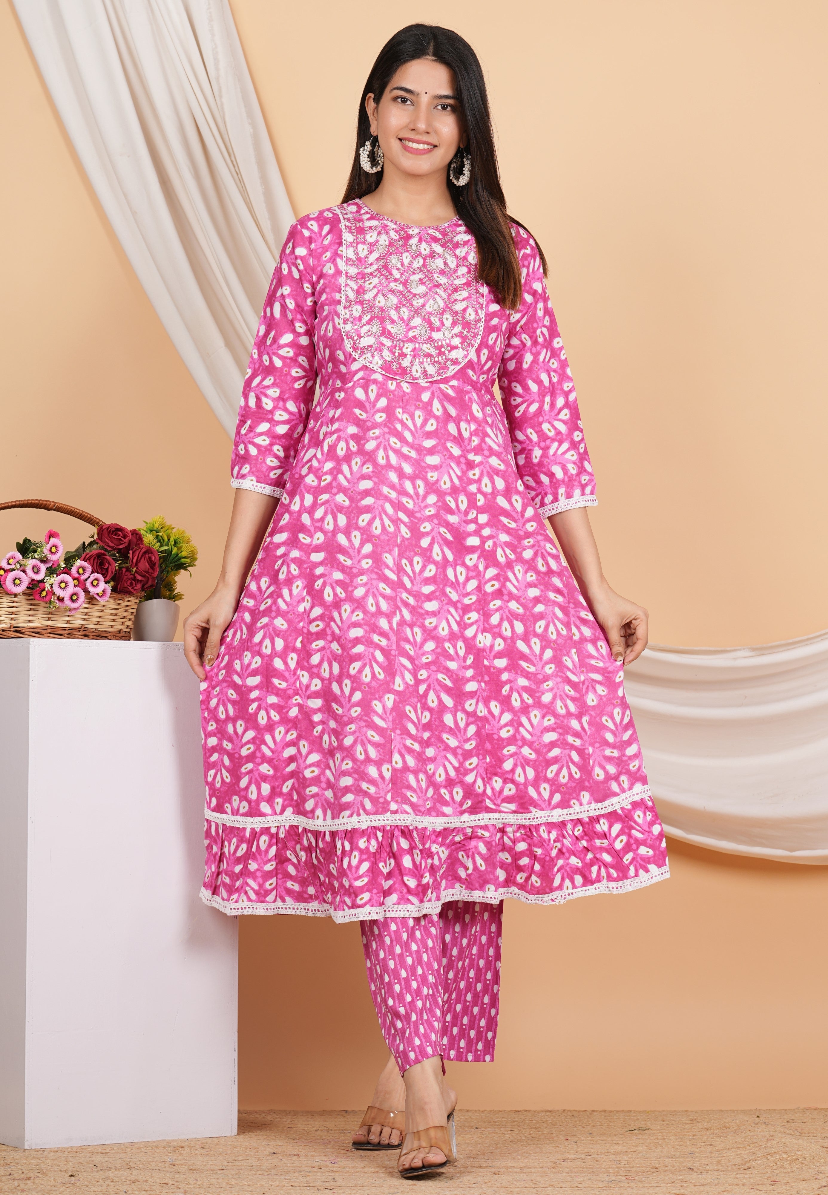 House of RP Women Rayon Cotton Floral Print Kurta ,Pant & Dupatta Set