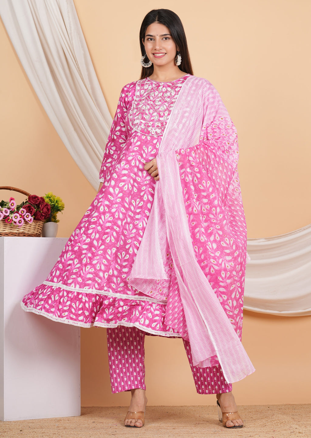 House of RP Women Rayon Cotton Floral Print Kurta ,Pant & Dupatta Set