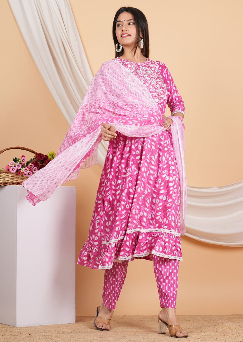 House of RP Women Rayon Cotton Floral Print Kurta ,Pant & Dupatta Set