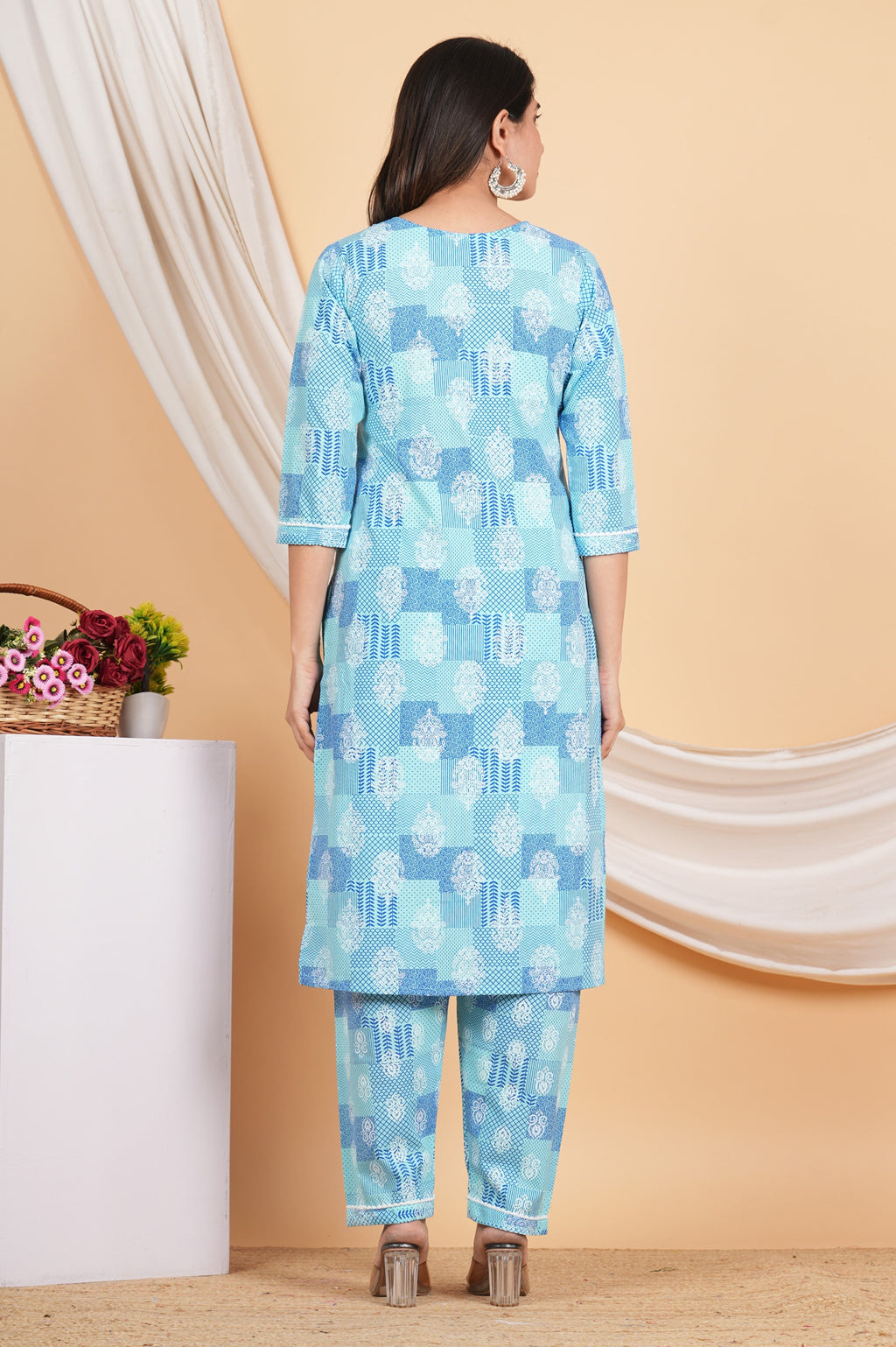 House of RP Women Blue Rayon Cotton Graphic Print Kurta ,Pant & Dupatta Set
