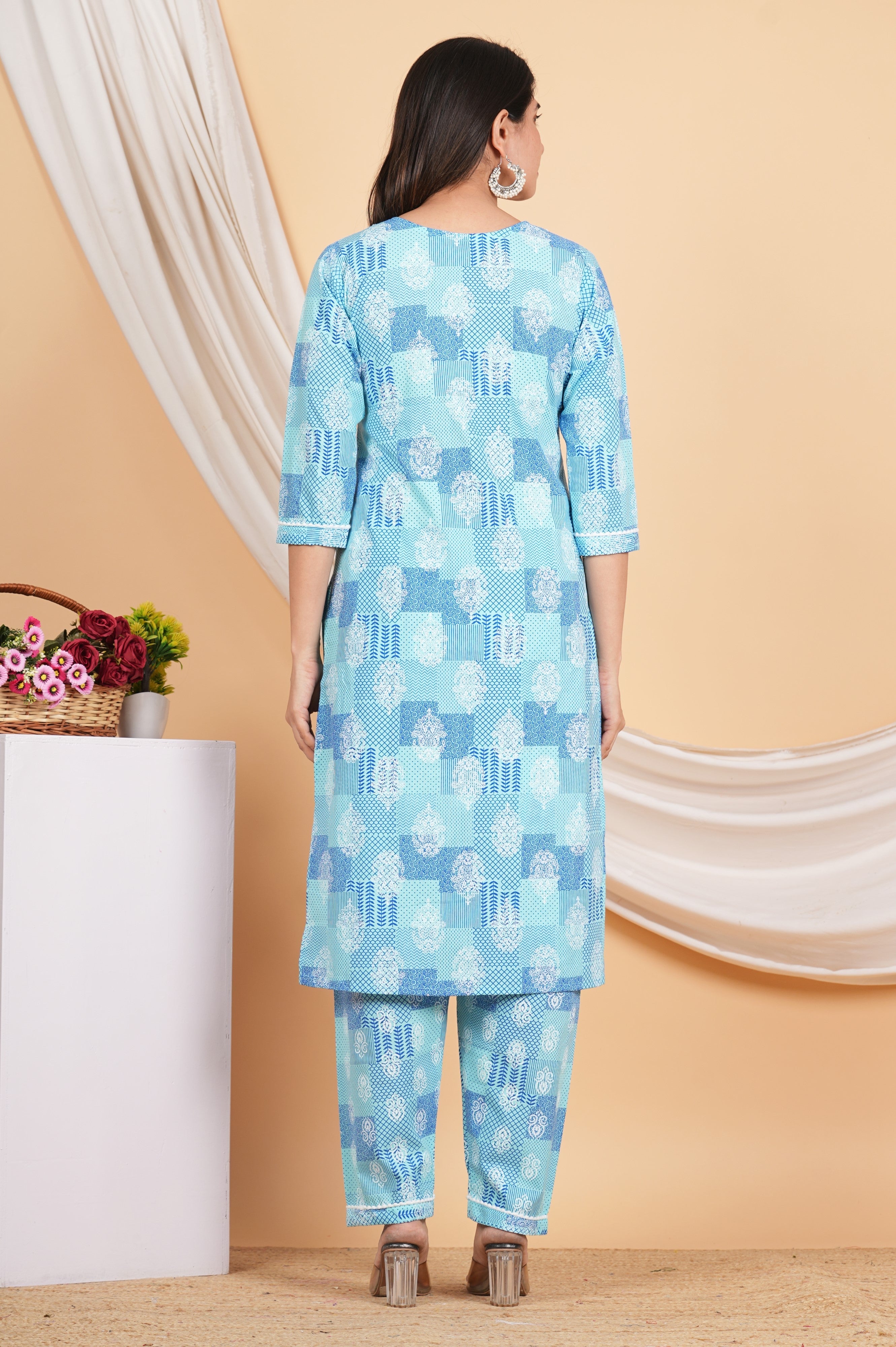 House of RP Women Blue Rayon Cotton Graphic Print Kurta ,Pant & Dupatta Set
