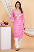 House of RP Women Pink Rayon Ethnic Print Kurta & Pant Set