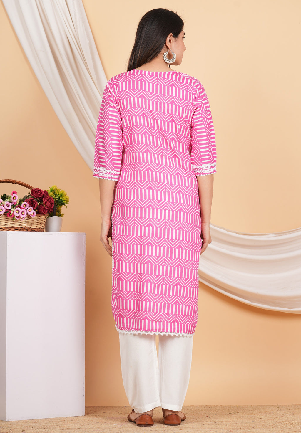 House of RP Women Pink Rayon Ethnic Print Kurta & Pant Set