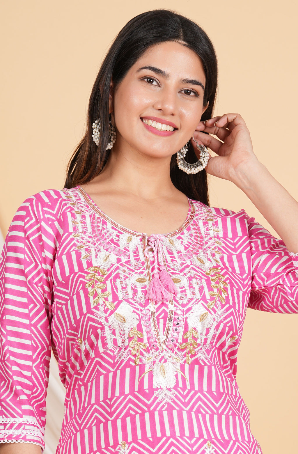 House of RP Women Pink Rayon Ethnic Print Kurta & Pant Set