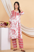 House of RP Women White & Red Rayon Floral Print Kurta & Pant Set