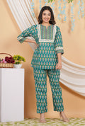 House of RP Women Teal Cotton Kurta & Pant Set