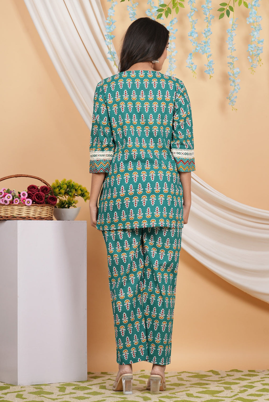 House of RP Women Teal Cotton Kurta & Pant Set
