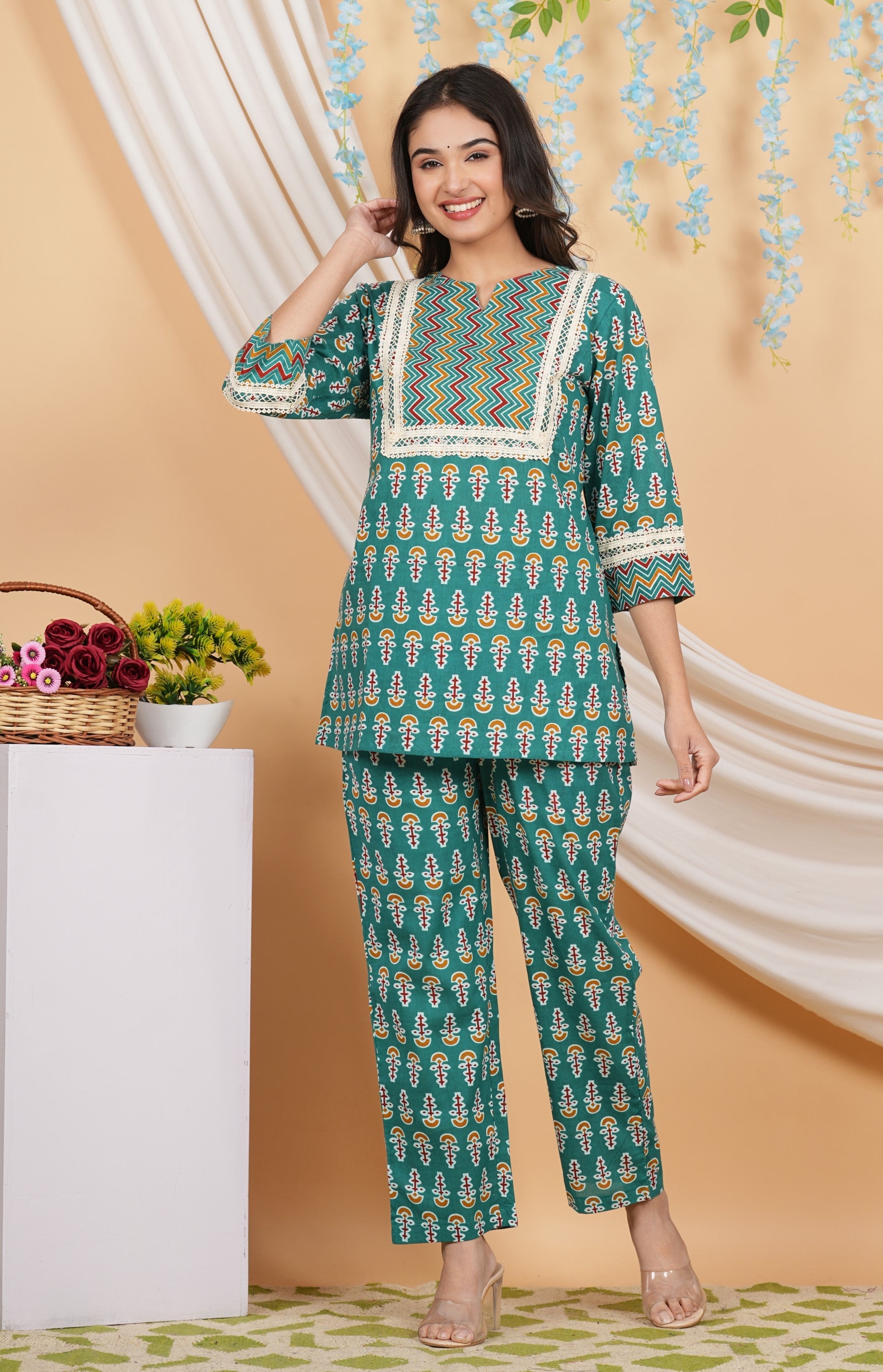 House of RP Women Teal Cotton Kurta & Pant Set