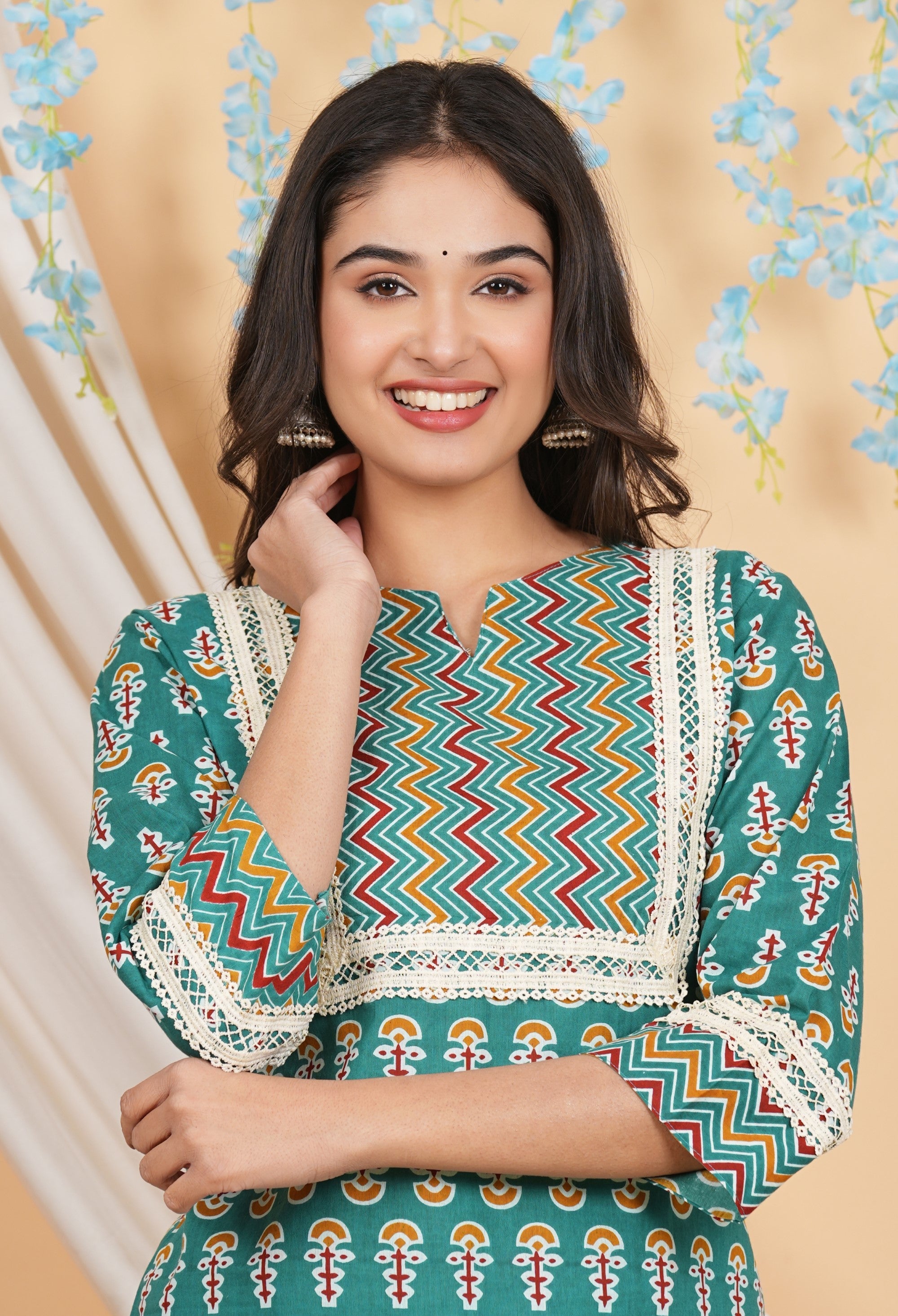 House of RP Women Teal Cotton Kurta & Pant Set