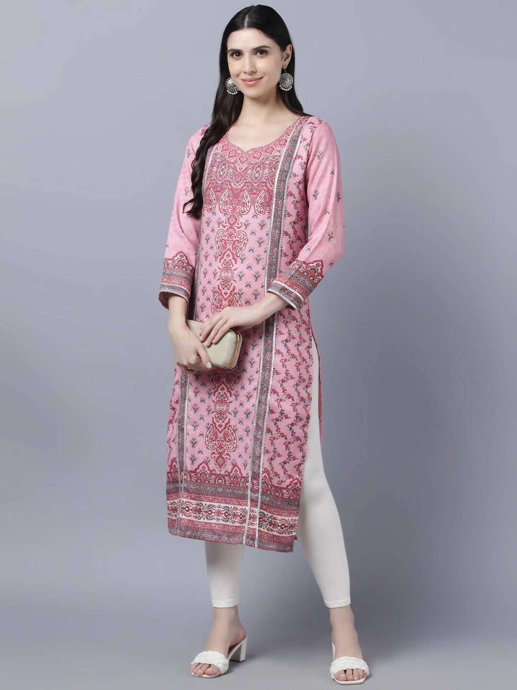 Myshka Women Pink Red Ethnic Motifs Printed Kurta