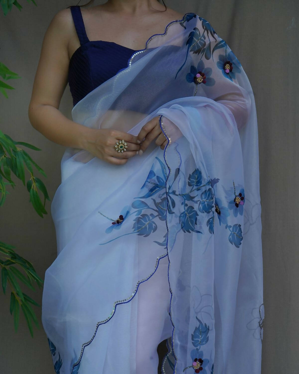 Vamsee White Organza Saree
