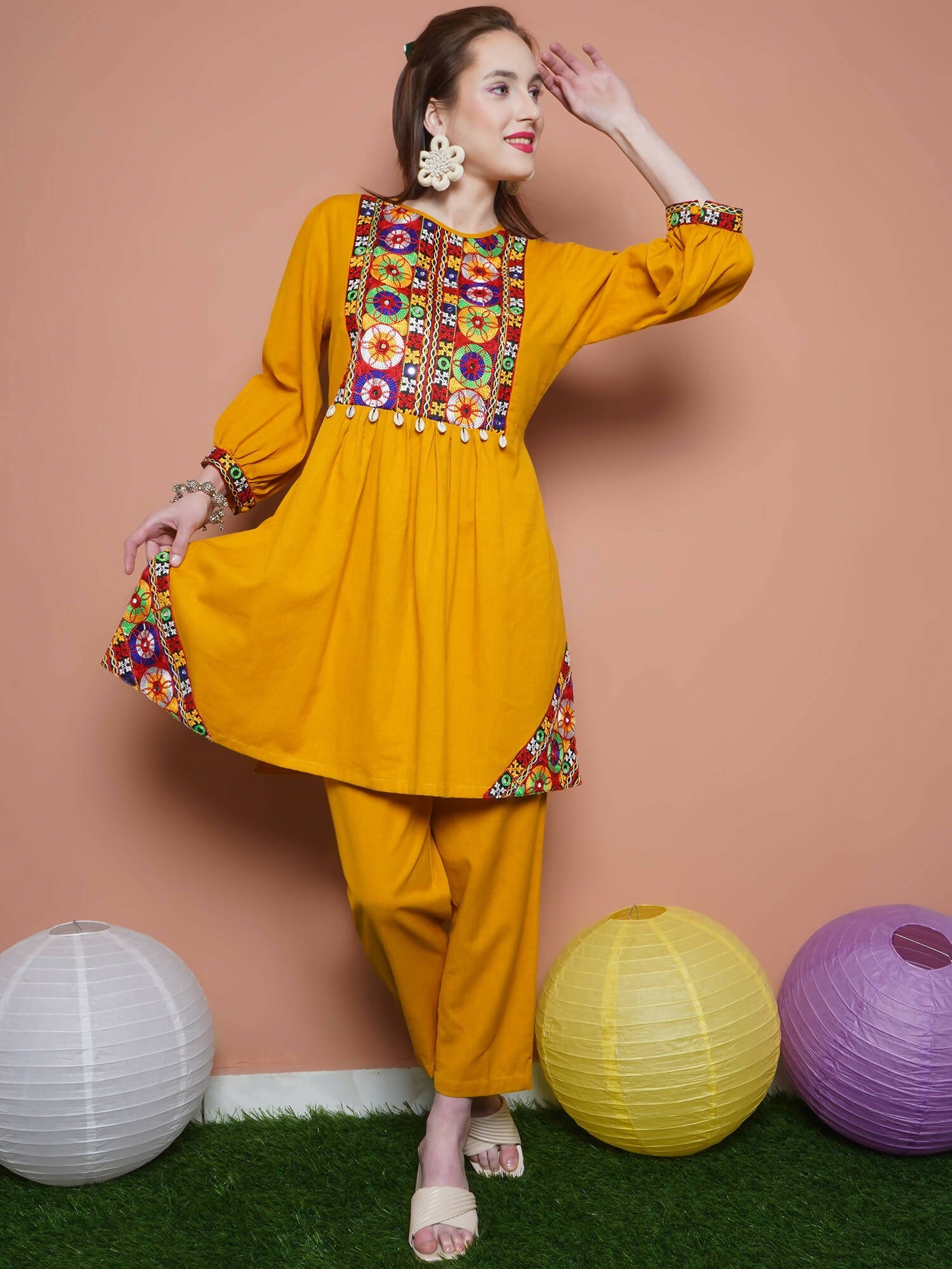 Women Republic Mustard Cotton Kurta Set